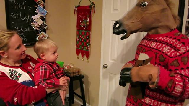 "Tot Boy Meets His Christmas Nightmare: A Man With A Horse Head"