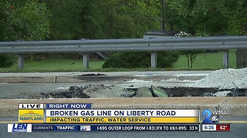 Emergency gas line repairs shut down Liberty Road near I-695 in both directions