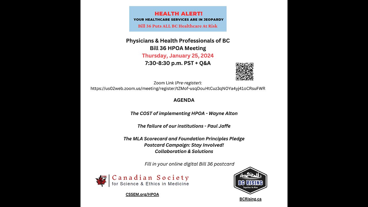 BC Physicians & Health Professionals Meeting re Bill 36 HPOA, Jan 25, 2024