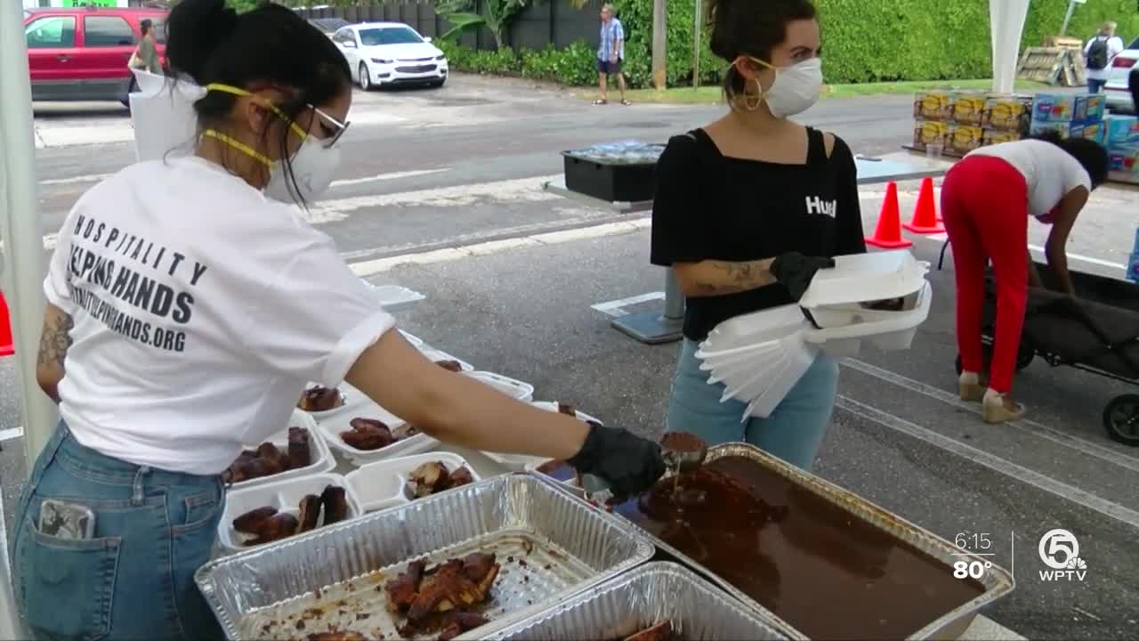 Free meals distributed to out-of-work hospitality workers at Howley's Restaurant in West Palm Beach