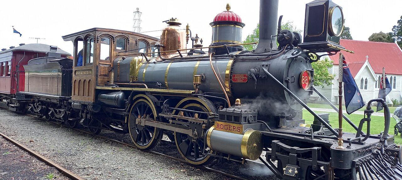 1877 steam locomotive was first American build for NZ rail roads, still going strong.