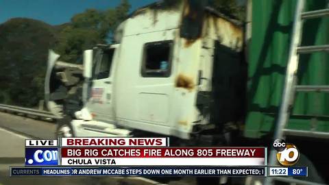 Big rig fire off I-805 leads to traffic backup