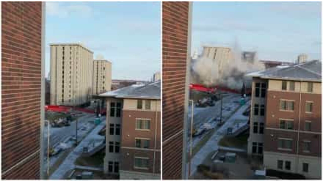 A perfect demolition of two buildings in the USA
