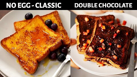 Eggless French Toast (10 Min) Recipes - Classic Vanilla & Chocolate - Cafe Style