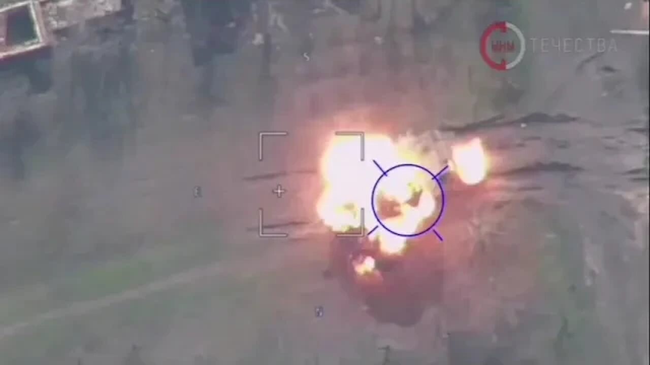 A hit on US M109 Paladin howitzer by Russia's Lancet-3 kamikaze drone in Ukraine