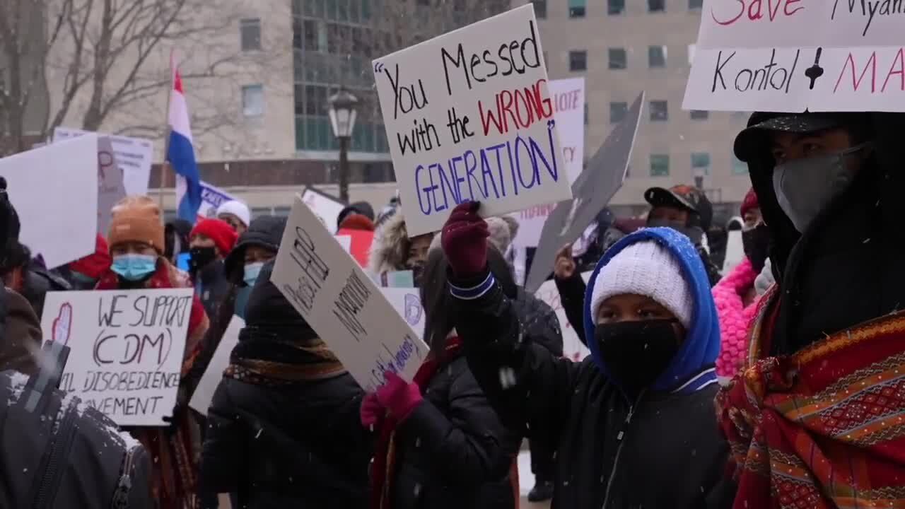 Protestors gather downtown to show support for Myanmar