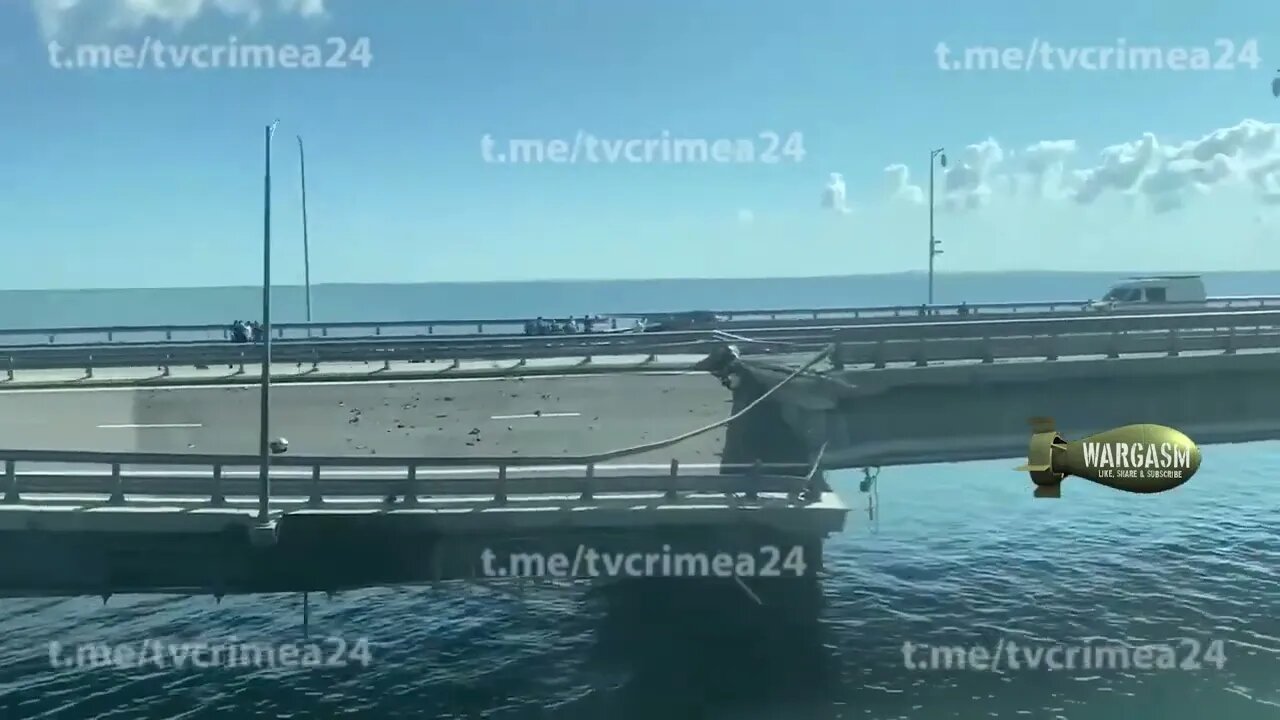 Side view of Crimean Bridge damage following Ukrainian attack