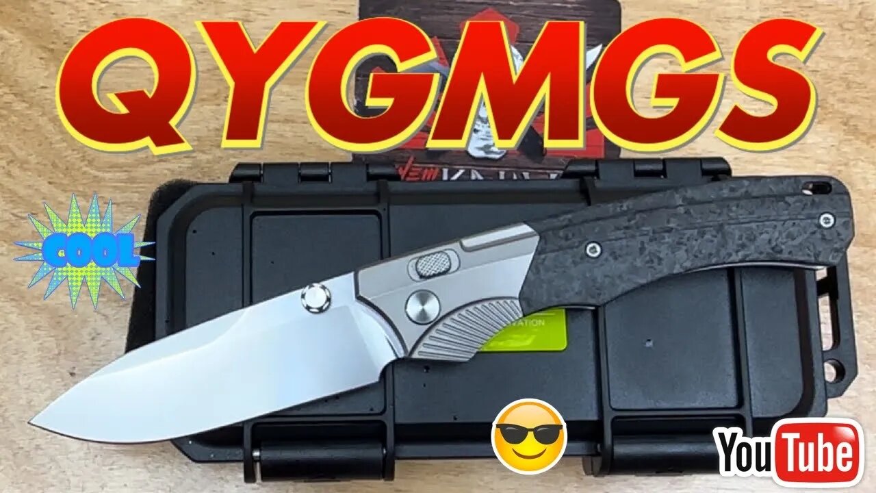 QYGMGS WD107 Button Lock Knife Titanium/CF & M390 Smooth action/lightweight !