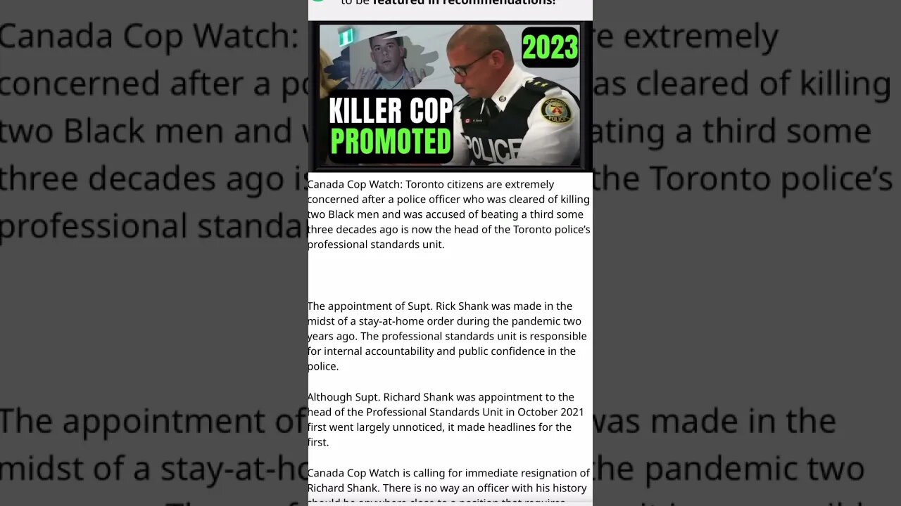 Killer Cop Richard Shank Must Resign - Please sign and share this petition - Canada Cop Watch