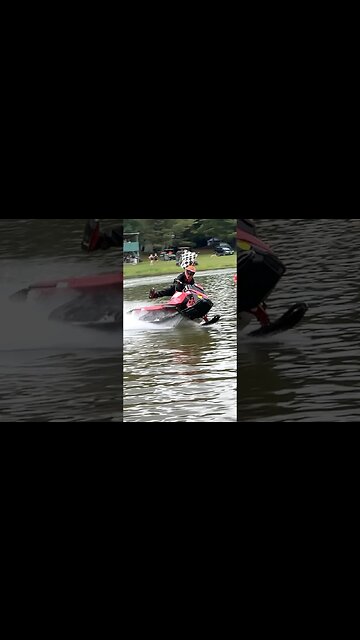 Snowmobile watercross racing at Flatrock #snowmobile #watercross #snowmobileracing #polaris #skidoo