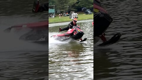 Snowmobile watercross racing at Flatrock #snowmobile #watercross #snowmobileracing #polaris #skidoo