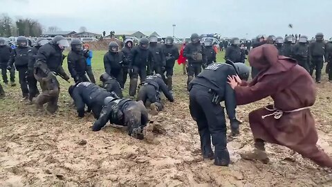 German Riot POLICE get stuck in the mud :)