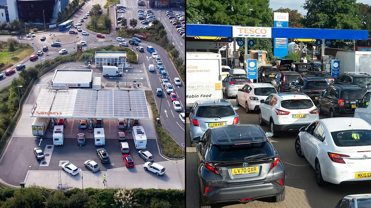 Petrol stations blocked as fuel shortage fears spark panic buying