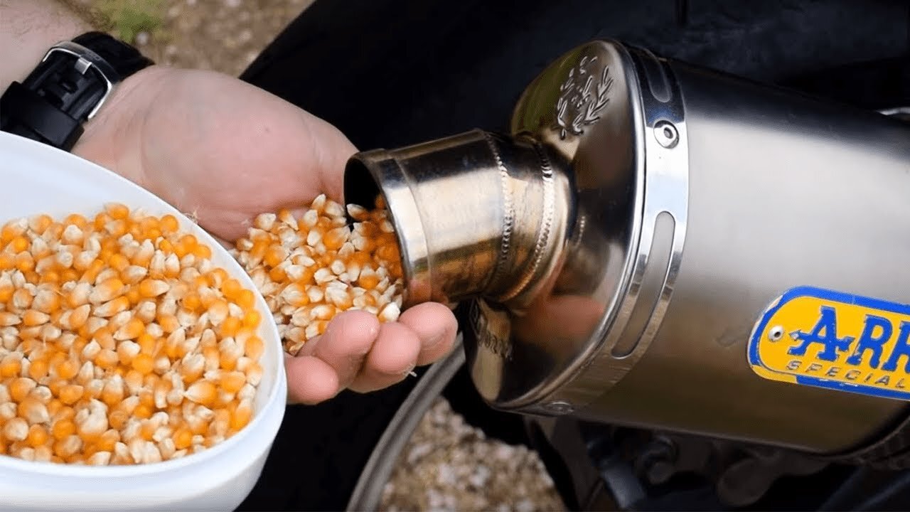 MAKING POPCORN WITH A MOTORCYCLE EXHAUST