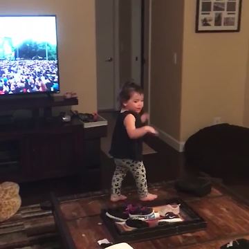 Excited Dancing Toddler Falls Off Table