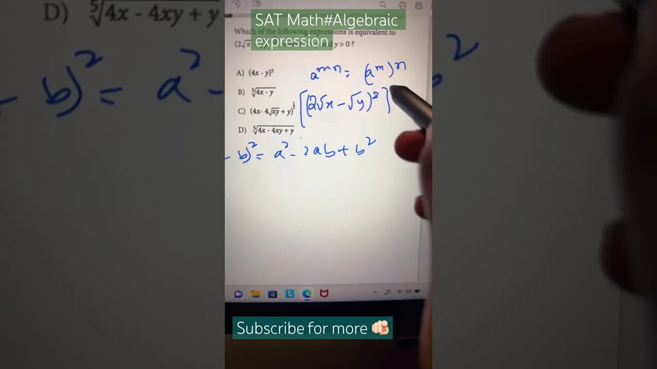 Equivalent algebra expression using exponents laws and algebraic identity #satmath #youtubeshorts