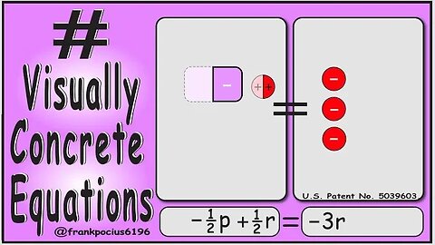 VISUAL EQUATION -1/2 p +1/2 r = -3r _ SOLVING BASIC EQUATIONS _ SOLVING BASIC WORD PROBLEMS