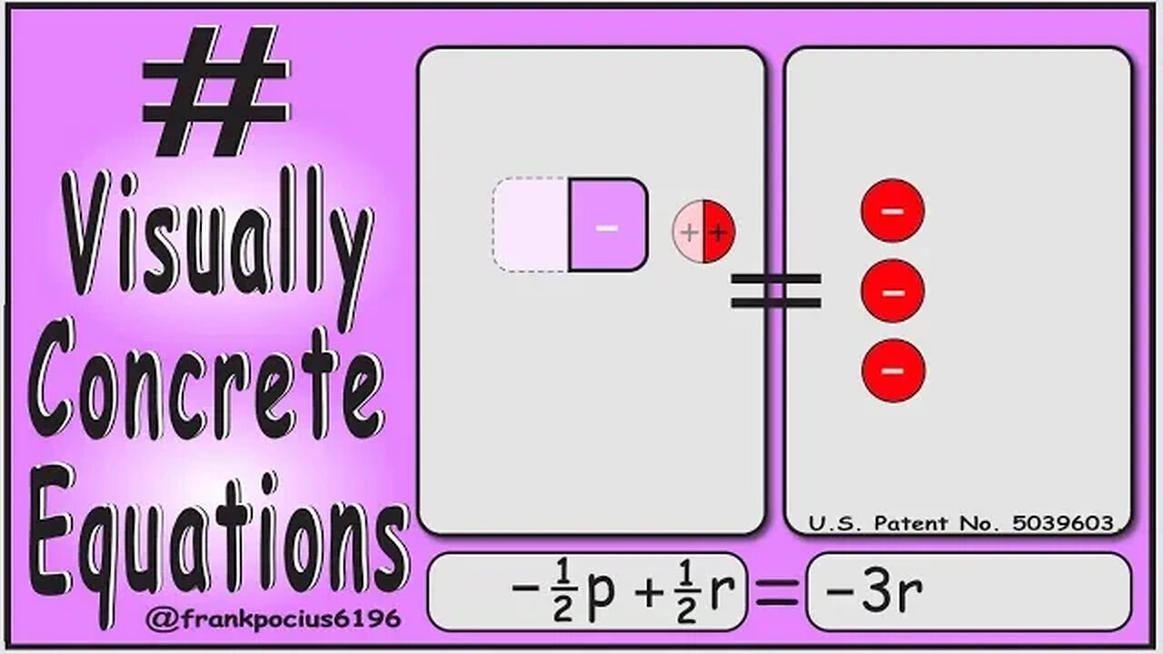 VISUAL EQUATION -1/2 p +1/2 r = -3r _ SOLVING BASIC EQUATIONS _ SOLVING BASIC WORD PROBLEMS
