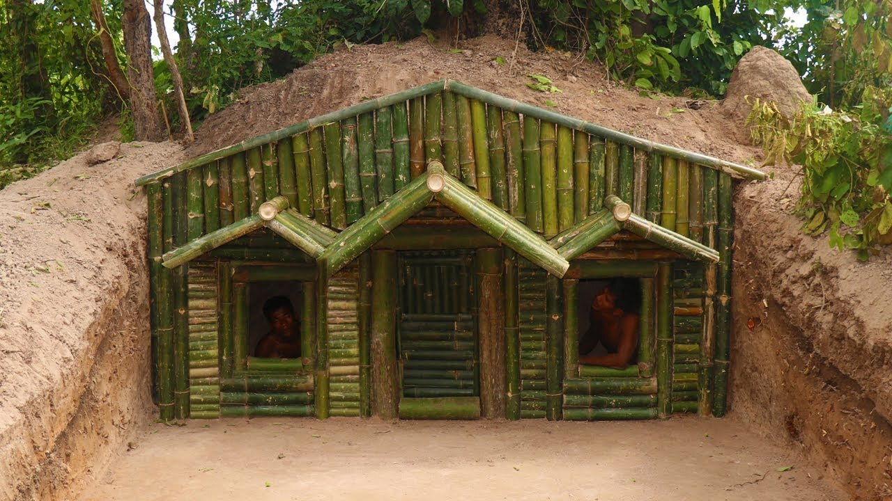 Unbelievable- Build House Under The Wood roots Using Bamboo