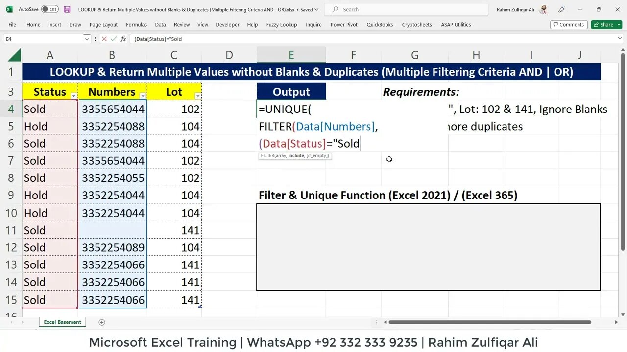 LOOKUP & Return Multiple Values without Blanks & Duplicates (Filtering Criteria AND | OR) Excel