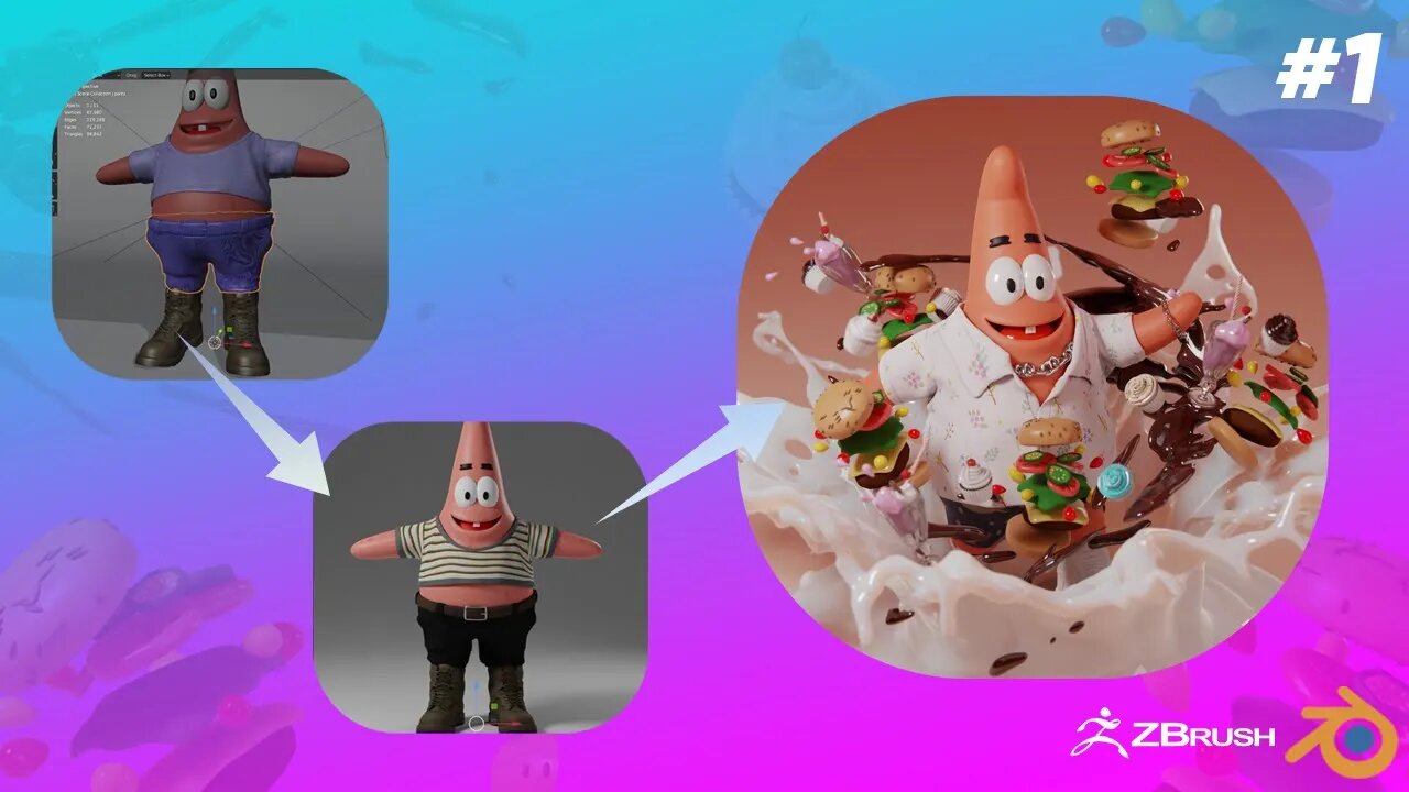 Patrick star Tiktok influencer character speedthrough | Part 1 | retopo | ZBrush |Blender tutorial