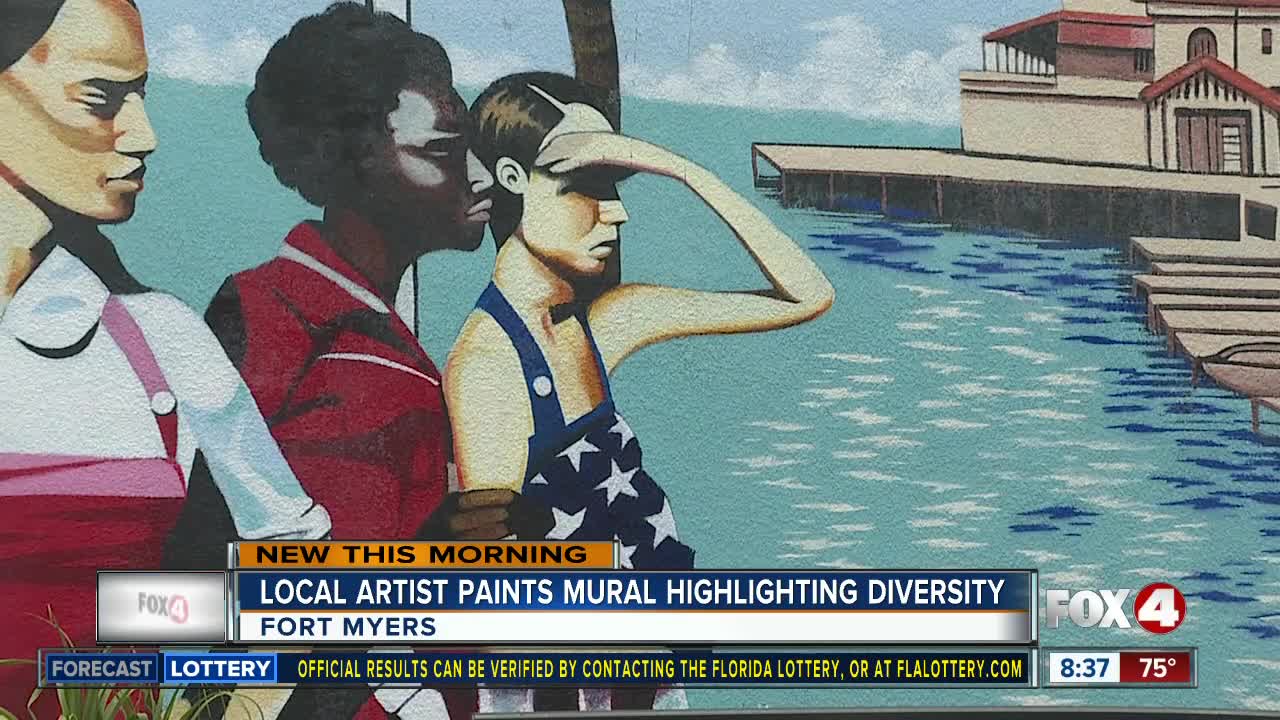 Local artist paints mural highlighting diversity