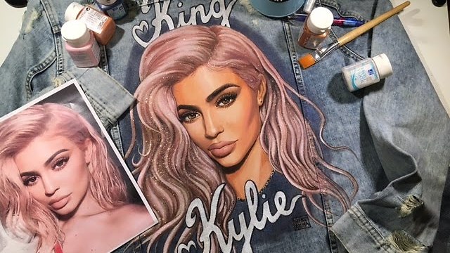 Portrait of Kylie Jenner on a denim jacket n.2