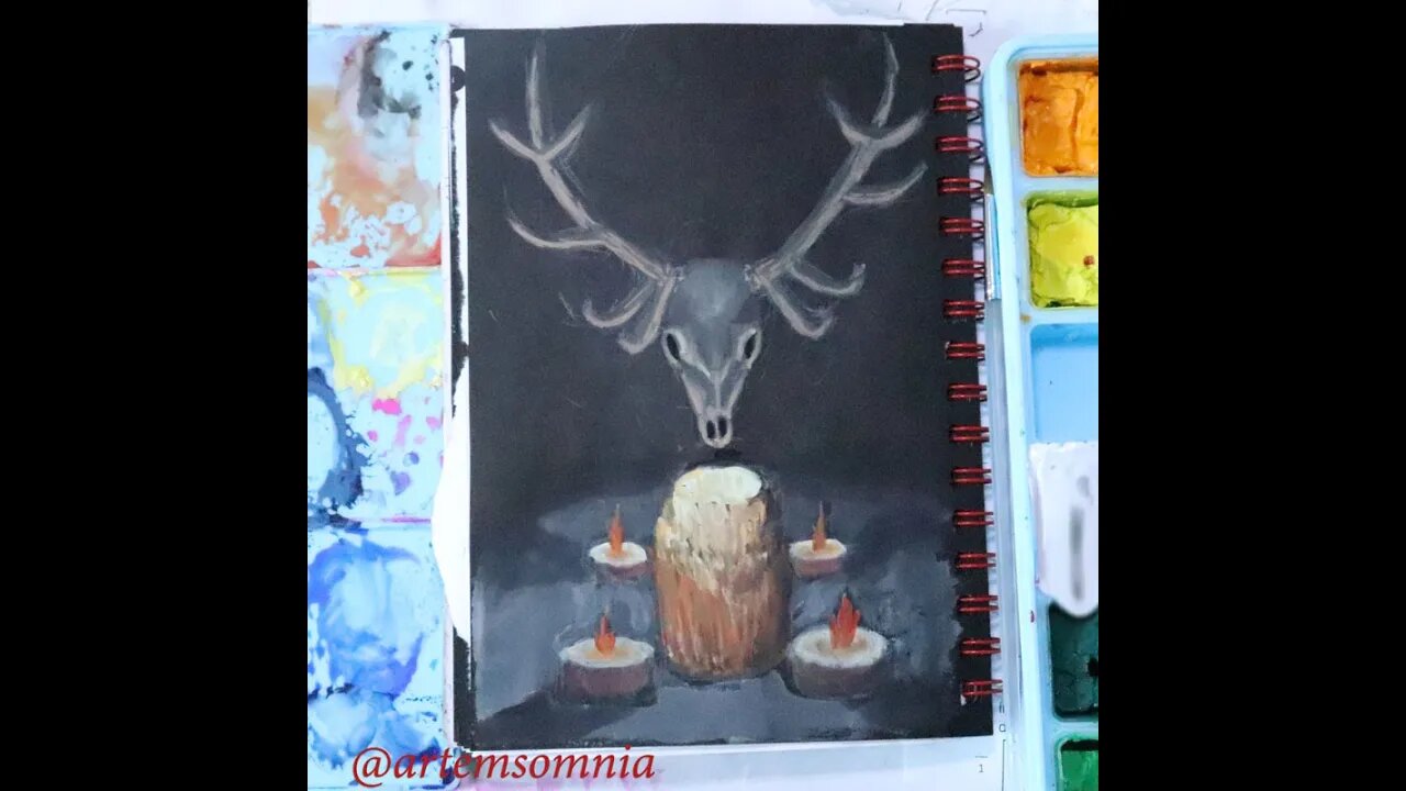 Samhain Blessings Gouache Painting #shorts #shortsfeed