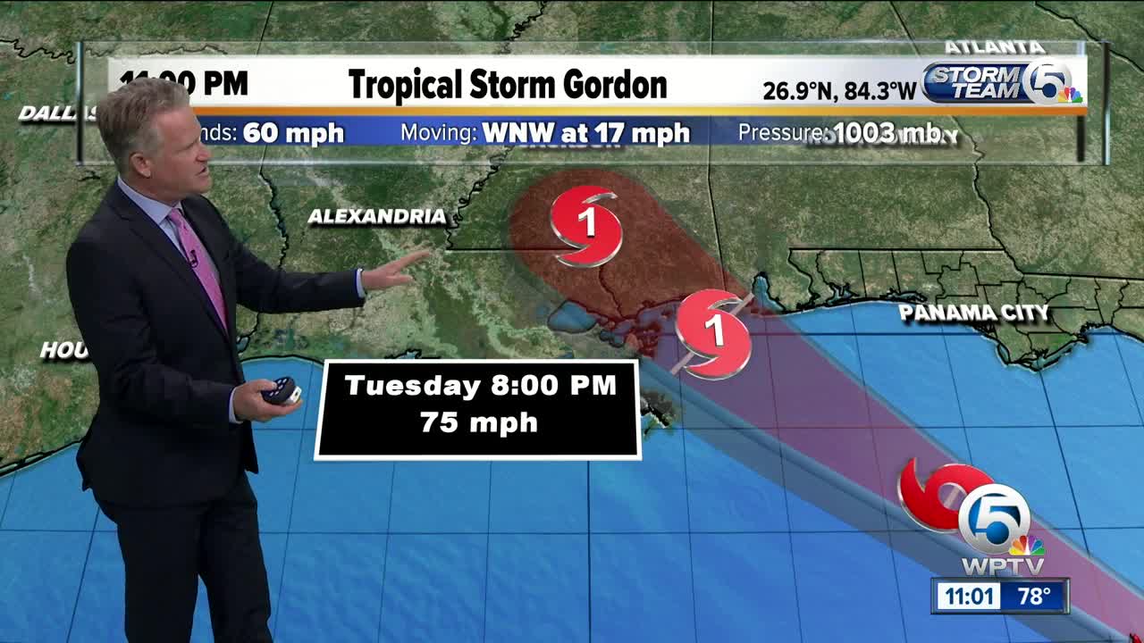 Tropical Storm Gordon moving quickly across the eastern Gulf of Mexico