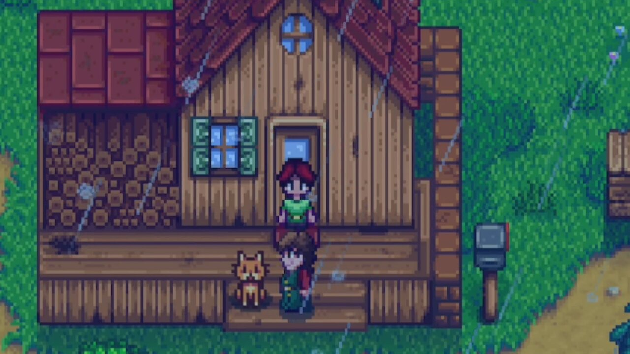 Farm Event Pet Cutscene - Rain Weather[Cat] | Stardew Valley