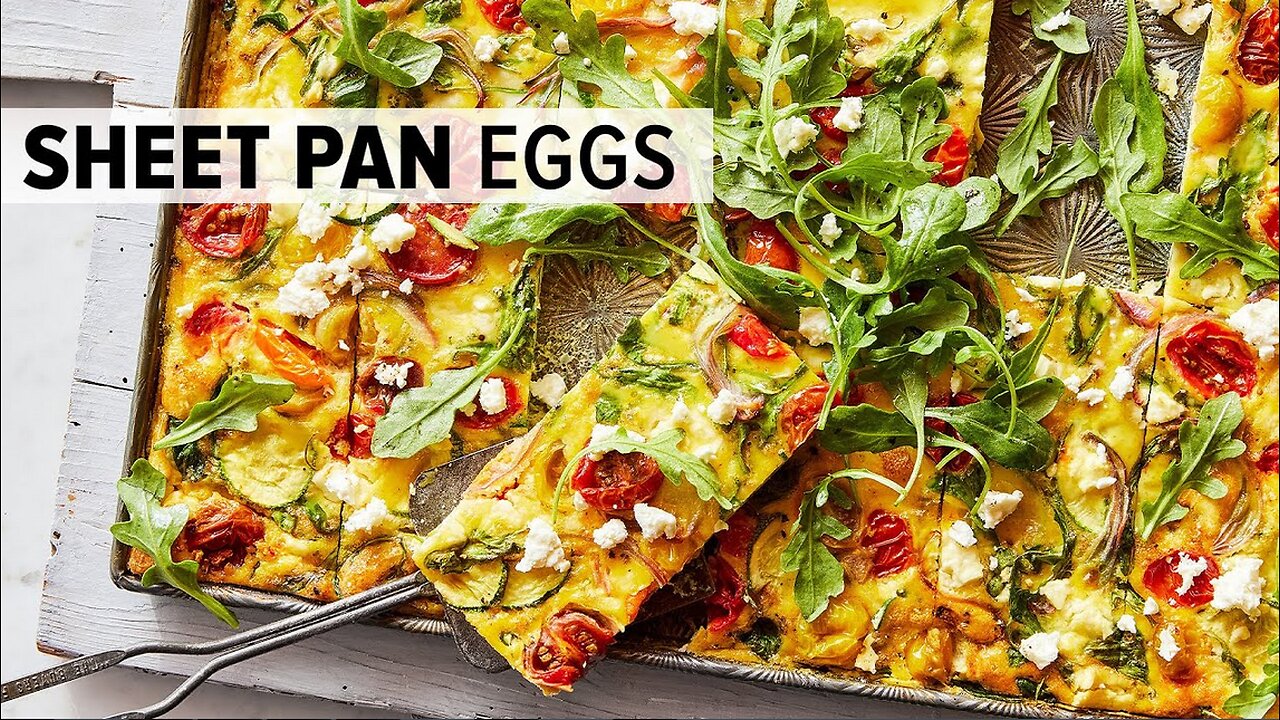 MEDITERRANEAN SHEET PAN EGGS | from my healthy meal prep cookbook!