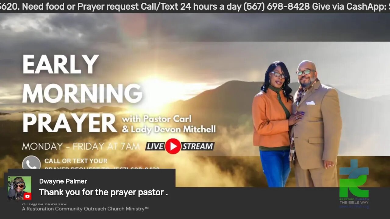 Early morning prayer with Pastor Carl & Lady Devon Mitchell 071323