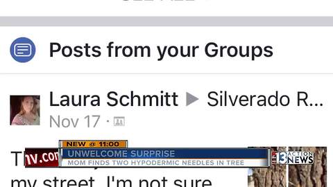 Hypodermic needles stuck in neighborhood tree prompts mom to act