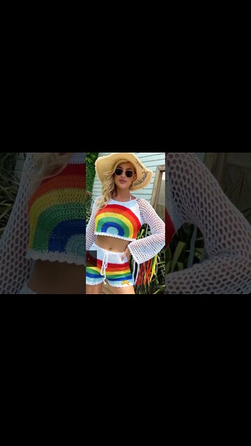 Crochet Rainbow Fringe Tassel Beach Cover Up