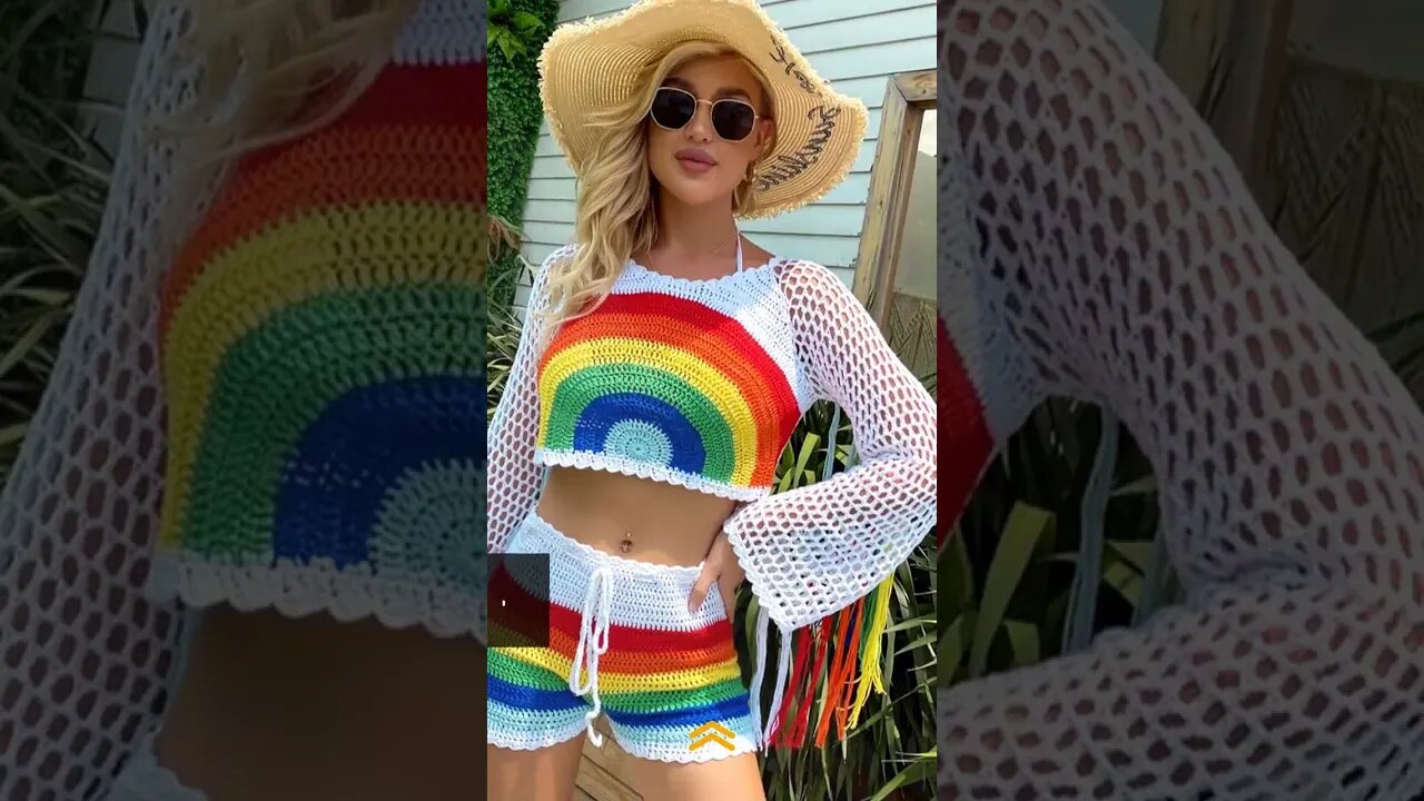 Crochet Rainbow Fringe Tassel Beach Cover Up