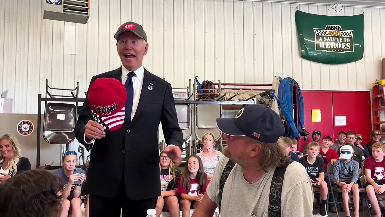 Biden wears Trump Hat at Shanksville Fire Station 9-11-2024