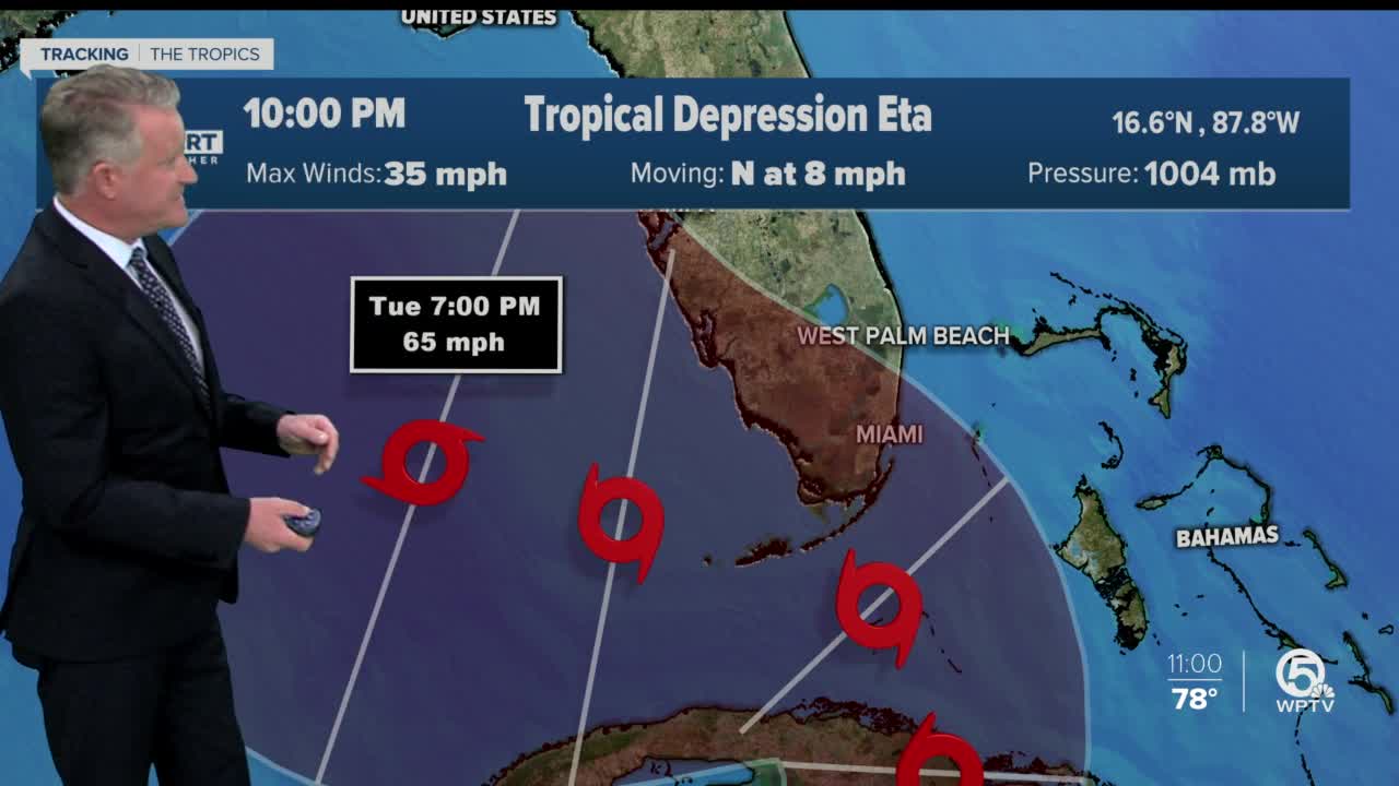 Palm Beach County back on Tropical Depression Eta's cone of uncertainty