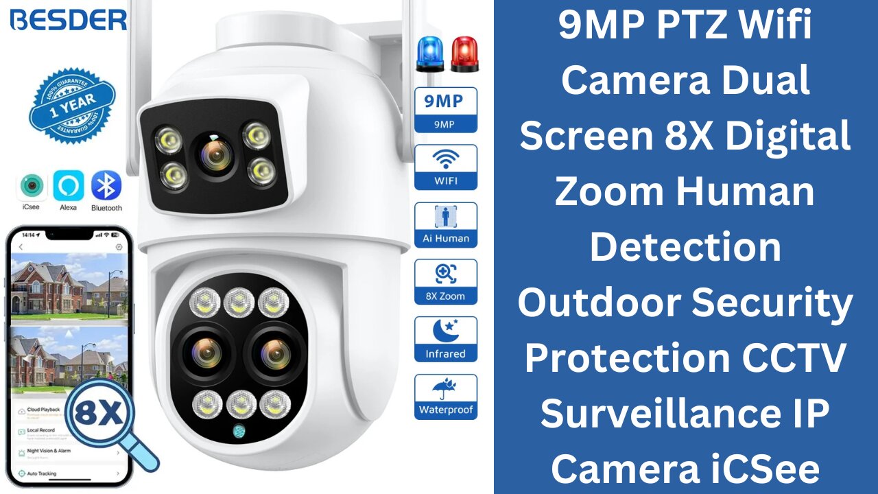 9MP PTZ Wifi Camera Dual Screen 8X Digital