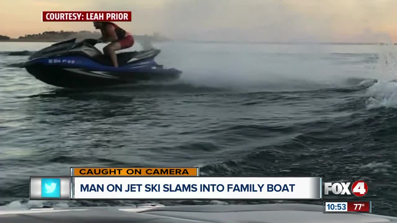 Man on jetski slams into family boat