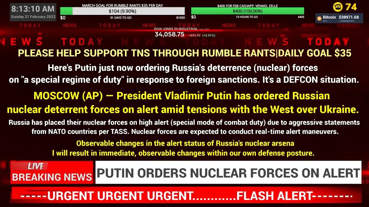 FLASH: PRESIDENT VLADIMIR PUTIN HAS ORDERED RUSSIAN NUCLEAR DETERRENT FORCES ON ALERT