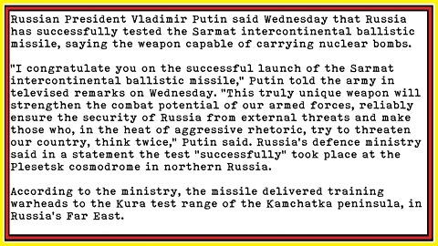 Russia finally get ICBM nukes capable of draining the swamp 2022