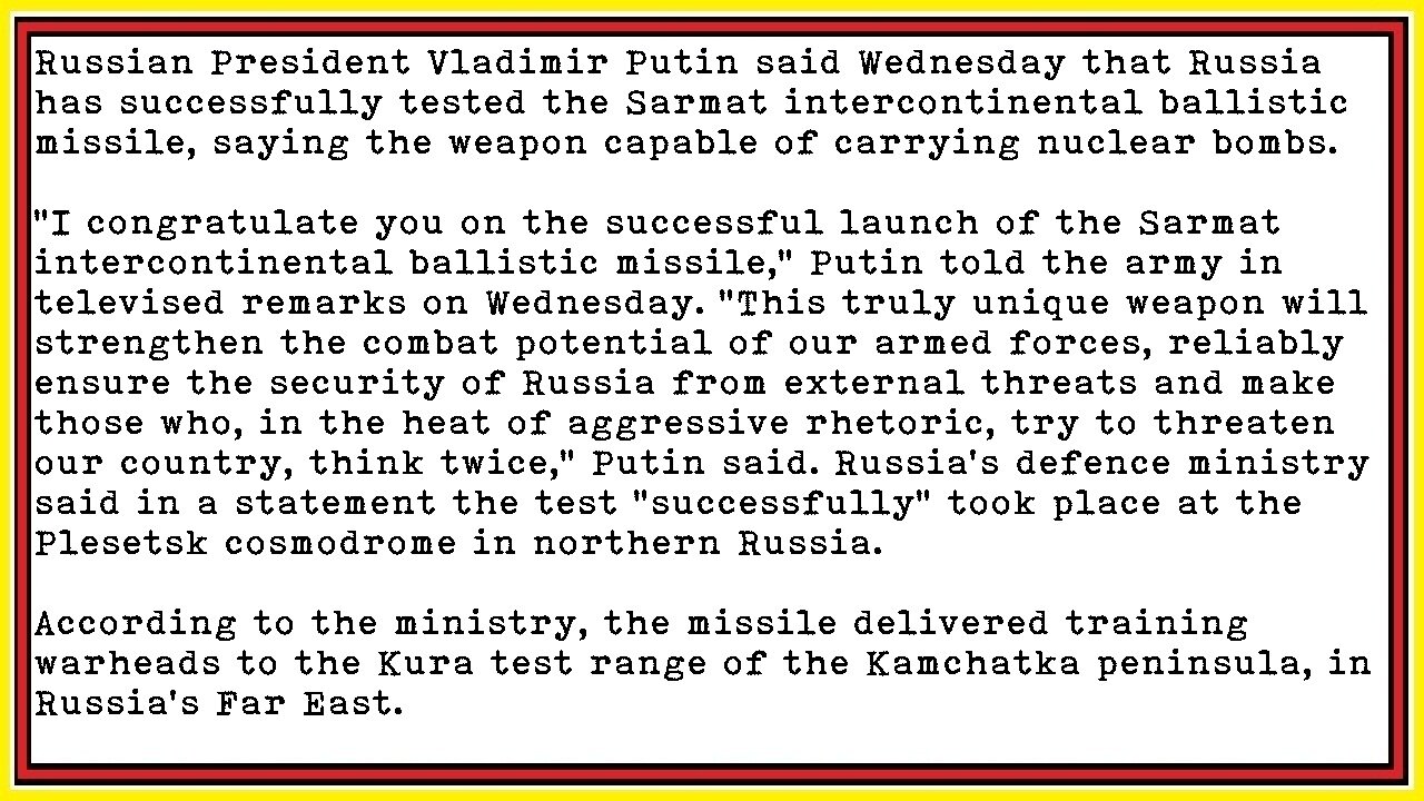 Russia finally get ICBM nukes capable of draining the swamp 2022