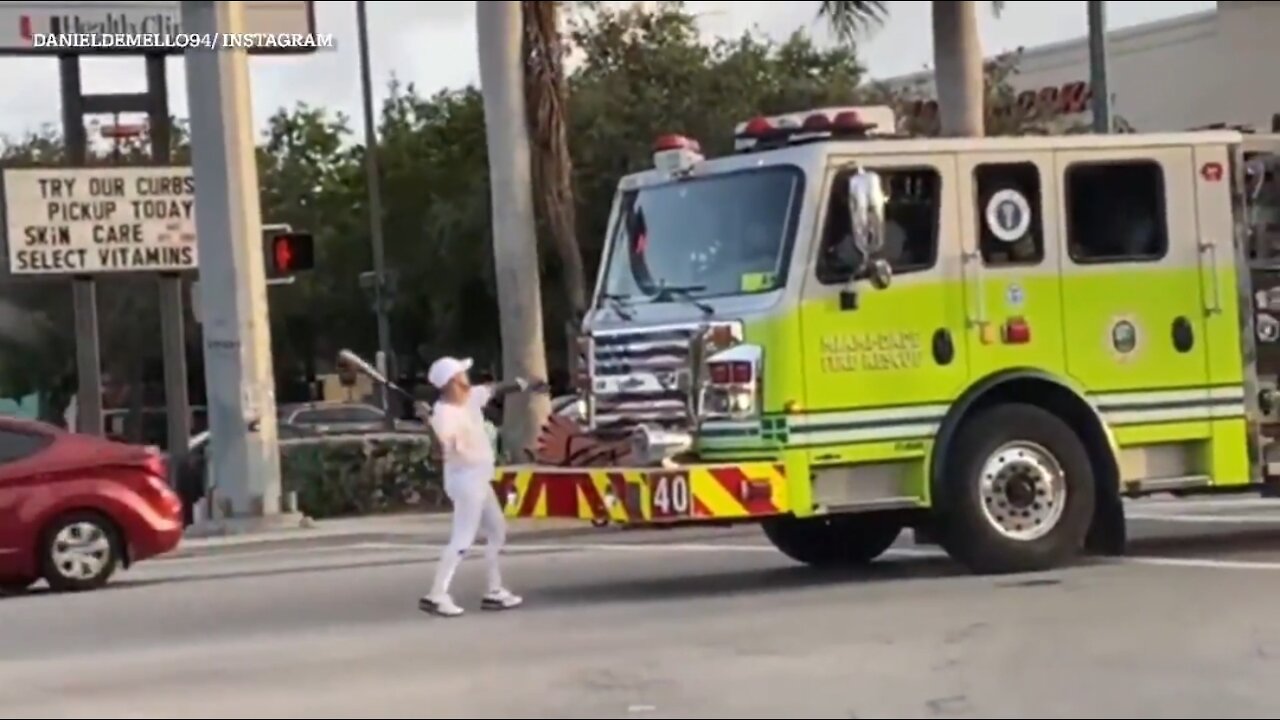 Cops Take Down Man Who Bashes Firetruck With A Bat