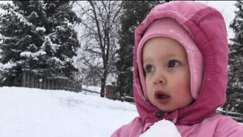 Menina aprende que deslizar na neve é sinónimo de queda!