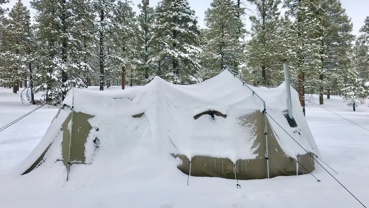 Livestream - Last Snowstorm of 2021 in the Big Tent - Late Lunch Cooked Over The Wood Stove