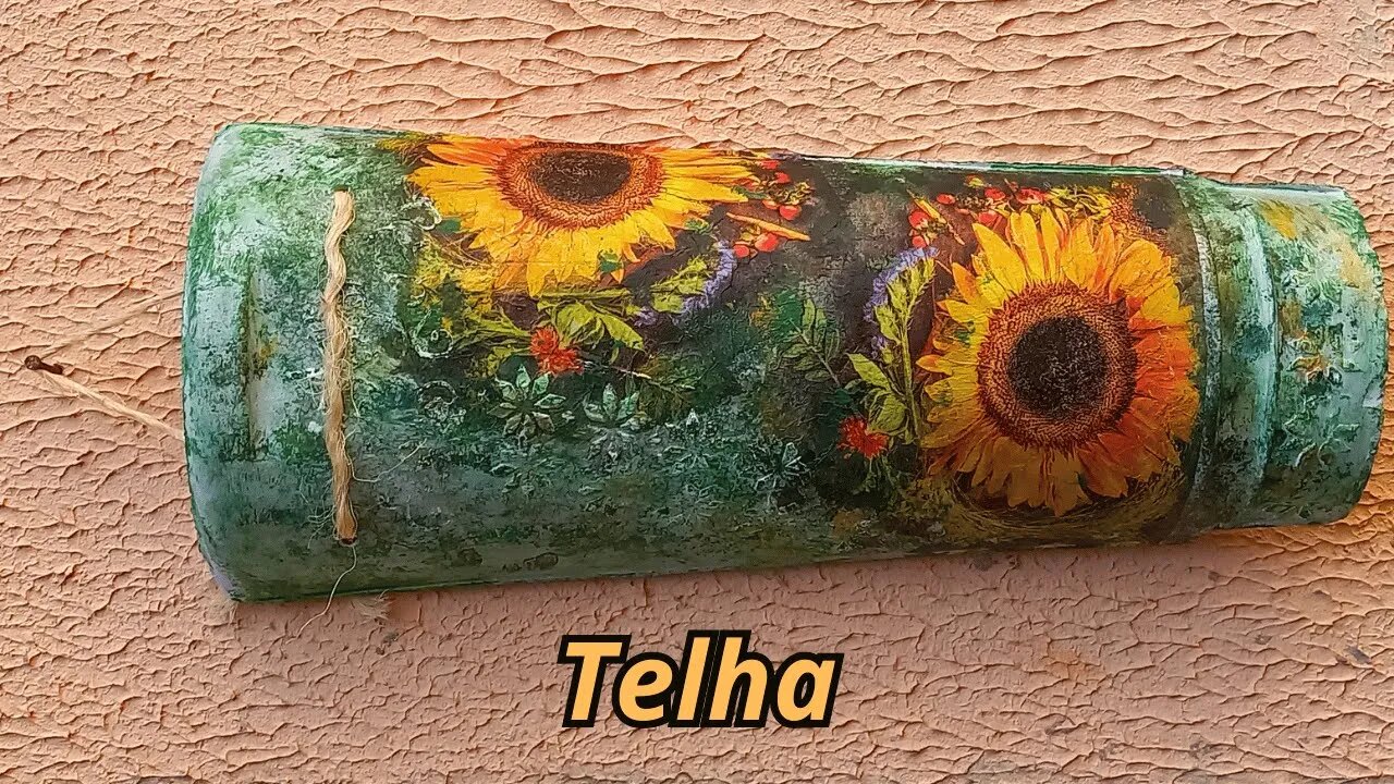 Recycled Roof tile - DIY - IDEIA TELHA DECORADA/ SUNFLOWER/TEMA GIRASSOL/DECOUPAGEM