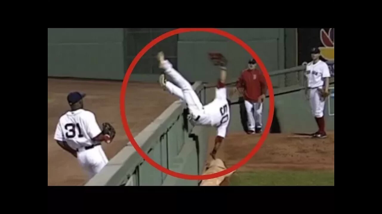 MLB Players Flipping Over Wall (HD)