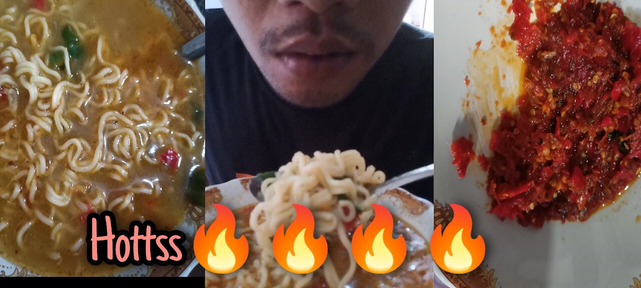 Eat noodles with chili//hot