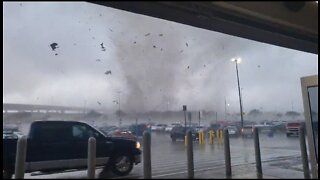 Terrifying Moment When A Tornado Rips Thru A Walmart Parking Lot in TX