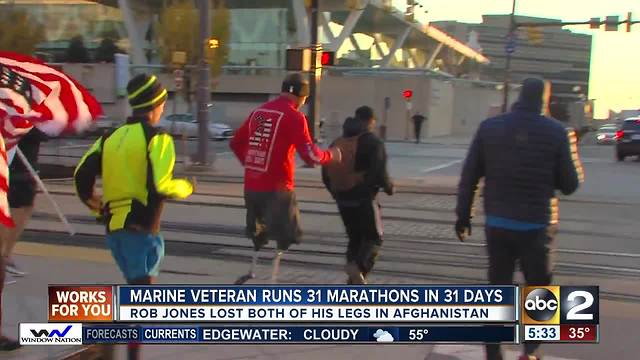 Double-amputee Marine veteran close to finishing 'month of marathons'